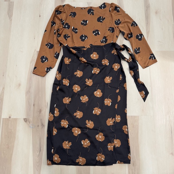 NWT Ann Taylor Floral Boatneck Column Midi Dress Black Copper Brown Women's 18 - Picture 4 of 15
